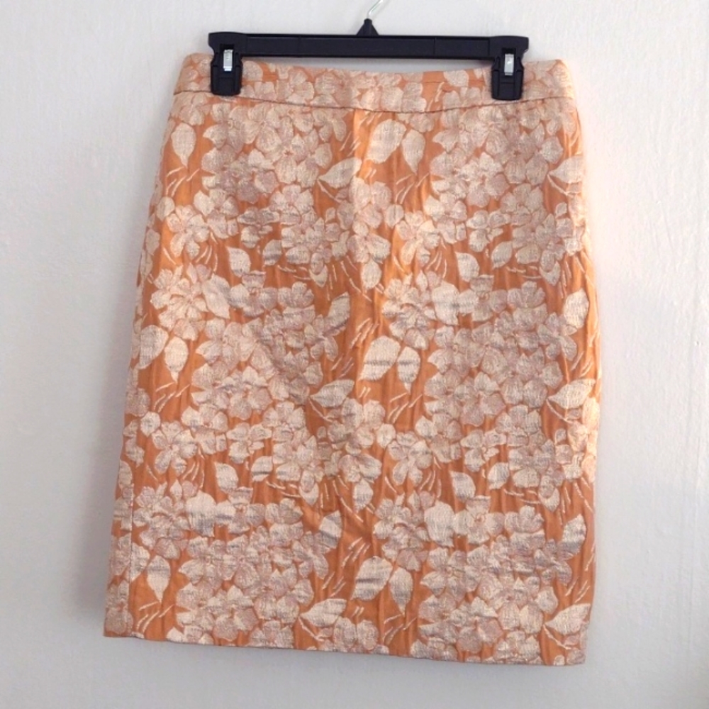 Talbots Gold Metallic Floral Brocade Pencil Skirt Size 4 NWT MSRP $139